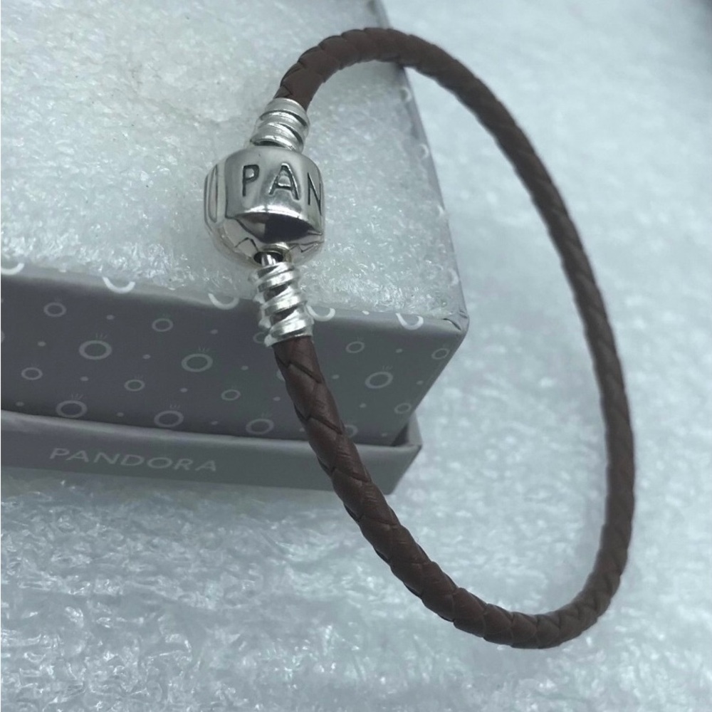 Pandora,” 19CM Single Brown Braided Leather Round Clasp  “ 19CM/7.5 “ Bra…